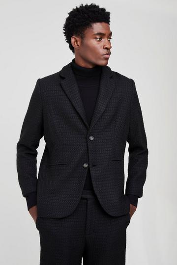 Black Straight Fit Boucle Single Breasted Blazer