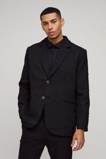 Straight Fit Jacquard Textured Single Breasted Suit Blazer black