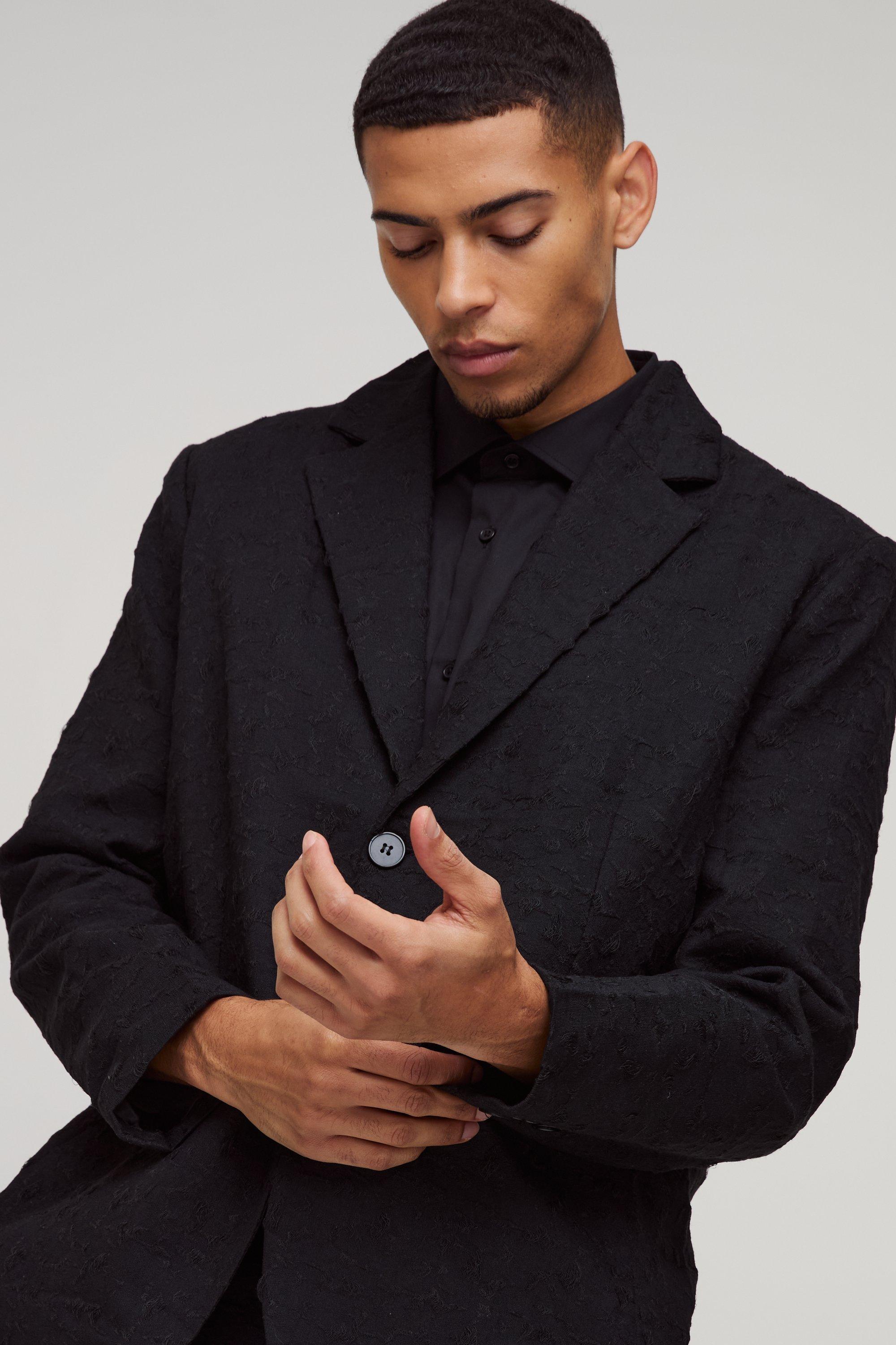 Straight Fit Jacquard Textured Single Breasted Suit Blazer
