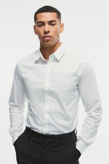 White Long Sleeve Stretch Fit Shirt