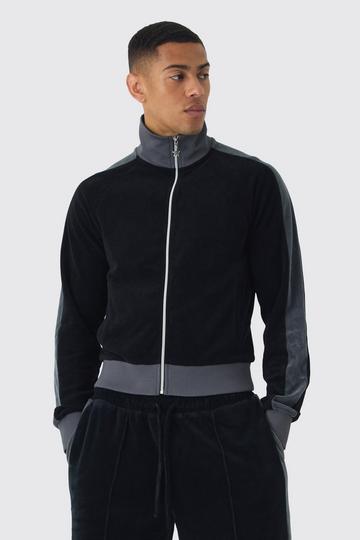 Funnel Neck Velour Track Top black