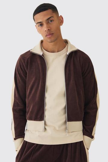 Chocolate Brown Funnel Neck Velour Track Top