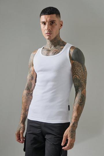 Tall Man Active Gym Muscle Fit Ribbed Tank Top white