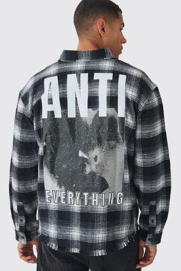 Oversized Flannel Check Anti Slogan Shirt black