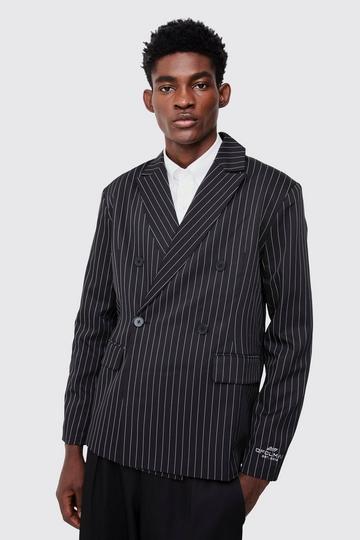 Oversized Boxy Pinstripe Blazer black