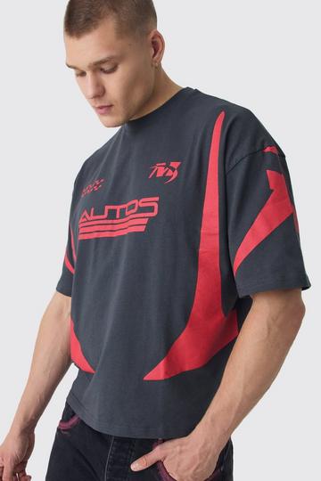 Oversized Boxy Moto Racing T-Shirt charcoal