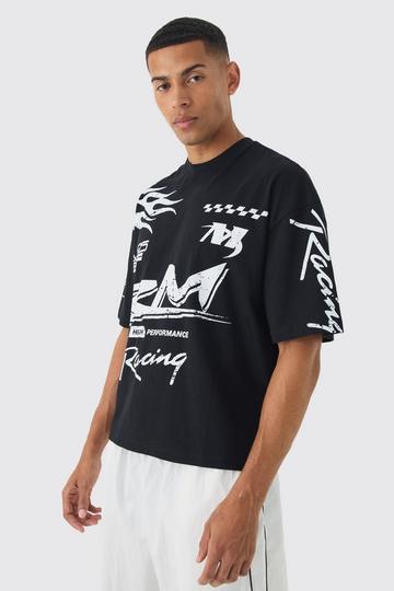 Oversized Boxy Moto Racing Flame T-Shirt black