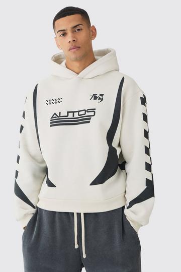 White Oversized Boxy Moto Racing Hoodie