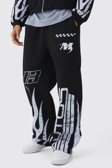 Wide Leg Moto Flame Jogger black