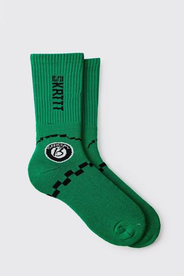 Green Moto Racing Flag Socks