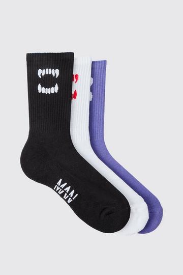 3 Pack Fang Ribbed Socks multi