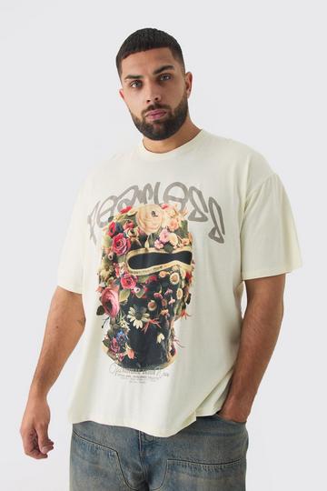 Plus Oversized Fearless Floral Balaclava T-shirt stone