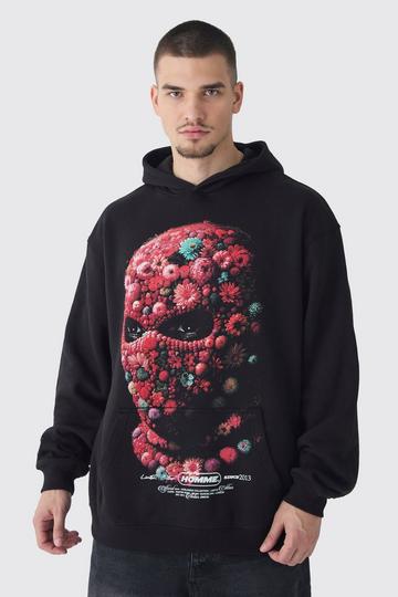 Tall Oversized Floral Balaclava Print Hoodie black