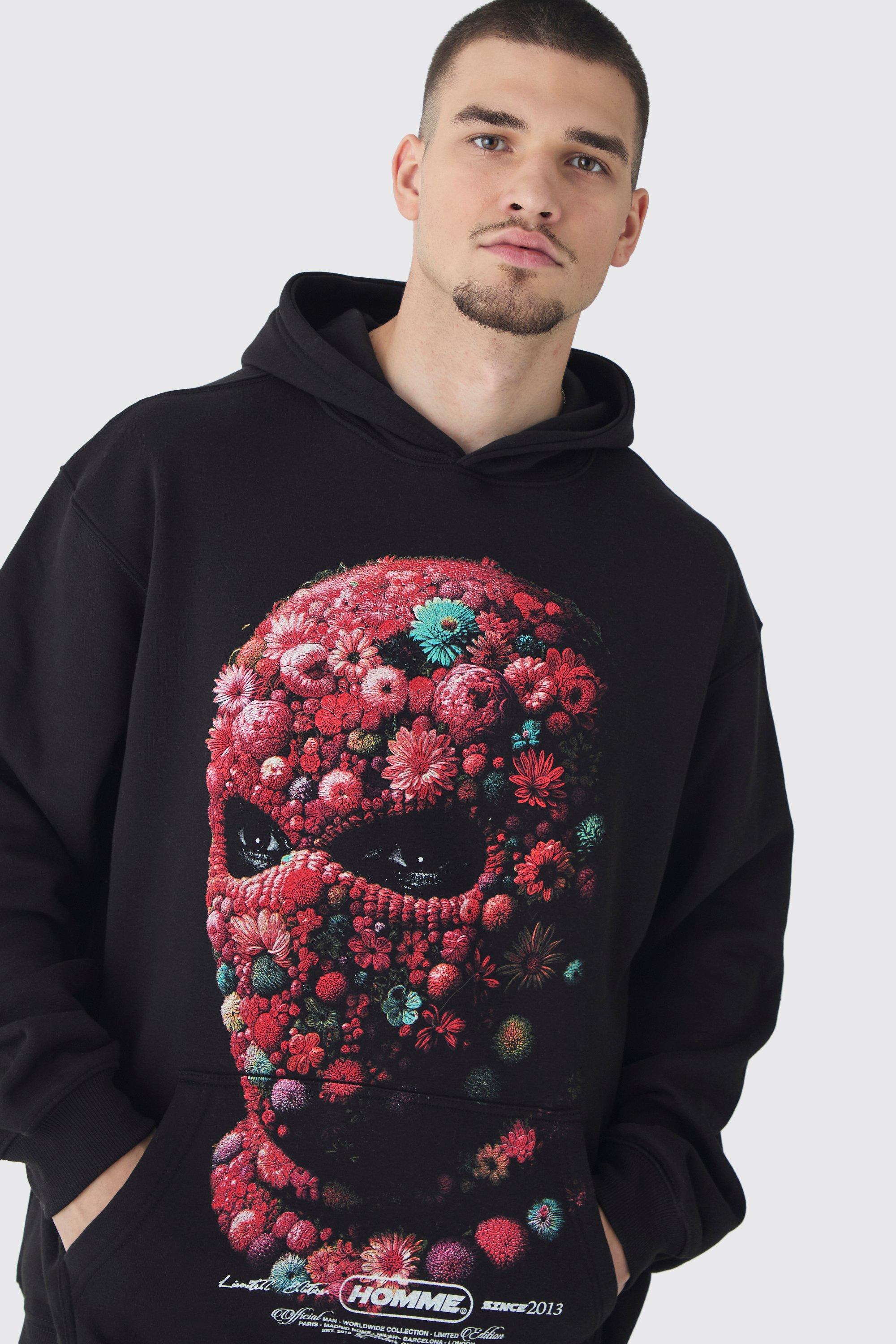 Tall Oversized Floral Balaclava Print Hoodie boohoo