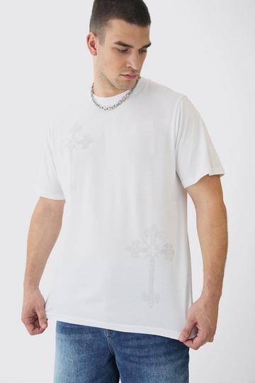 Tall Oversized Cross Rhinestone Printed T-Shirt In White white