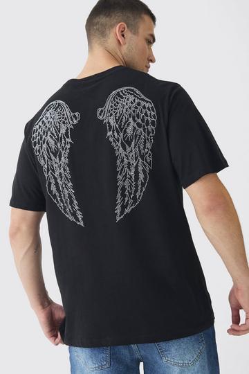 Tall Angel Wing Rhinestone Printed T-Shirt In Black black