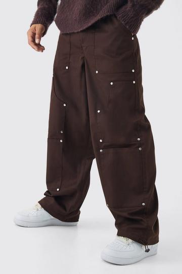 Twill Elasticated Waist Baggy Carpenter Trousers brown