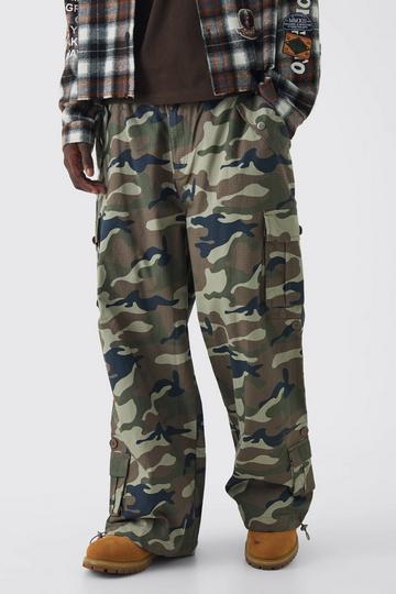 Ripstop Elasticated Waist Parachute Camo Cargo Trousers khaki