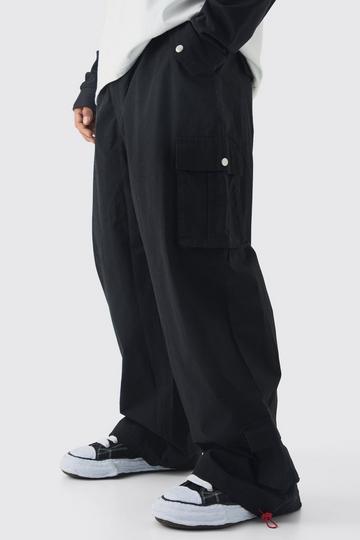 Ripstop Elasticated Waist Parachute Cargo Trousers black