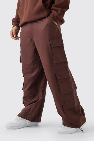 Brown Elasticated Waist Parachute Cargo Trousers