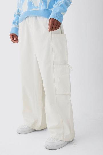 Ecru White Elasticated Waist Parachute Cargo Trousers