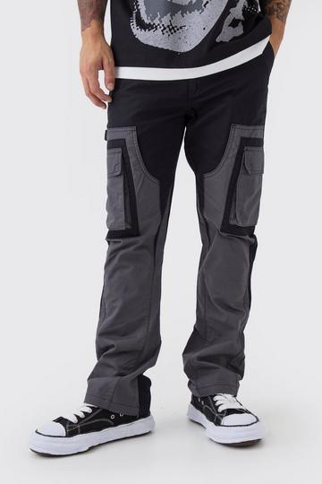 Grey Ripstop Fixed Waist Slim Flare Carpenter Cargo Trousers