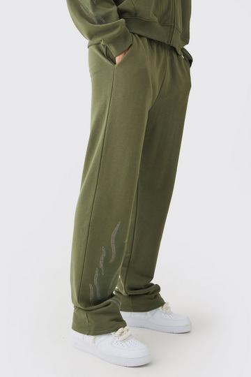 Relaxed Flame Rhinestone Loopback Jogger khaki