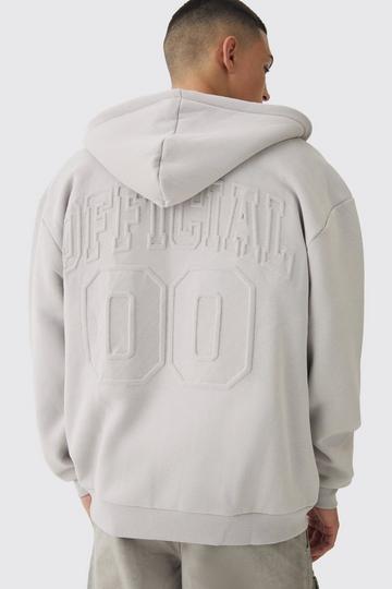 Grey Oversized Official Varsity Embossed Zip Through Hoodie