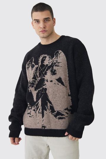 Black Tall Renaissance Oversized Fluffy Knitted Sweat