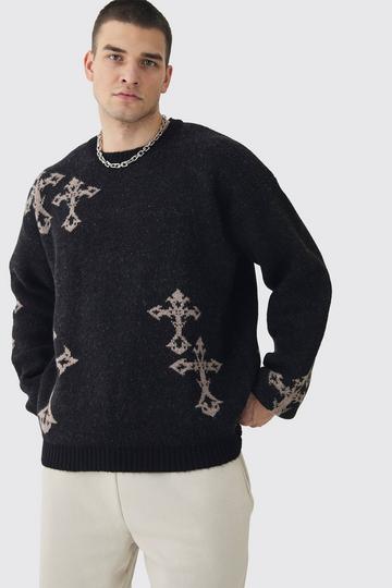 Tall Gothic Cross Oversized Fluffy Knitted Sweat black