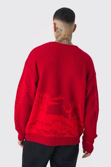 Red Tall Gothic Cross Oversized Knitted Sweat