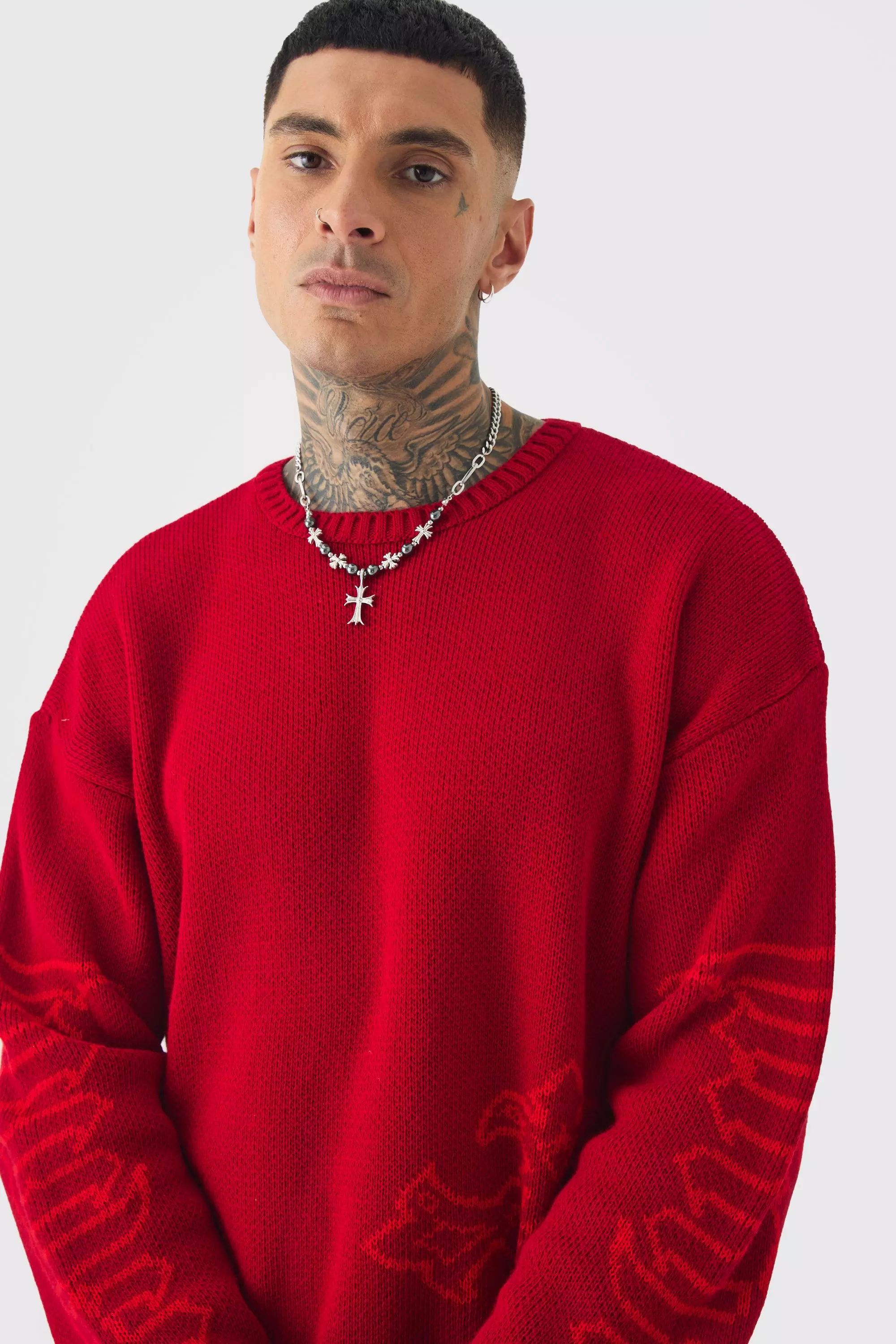 Red Tall Gothic Cross Oversized Knitted Sweat alternative image