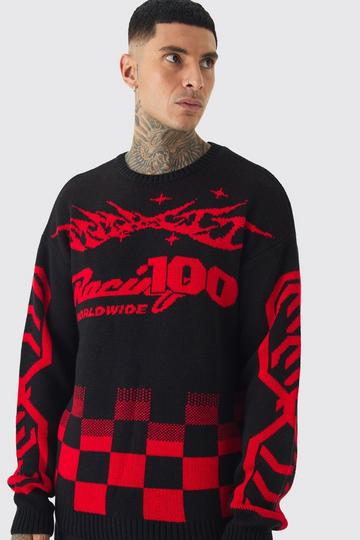 Black Tall Moto Crew Neck Knitted Jumper In Black