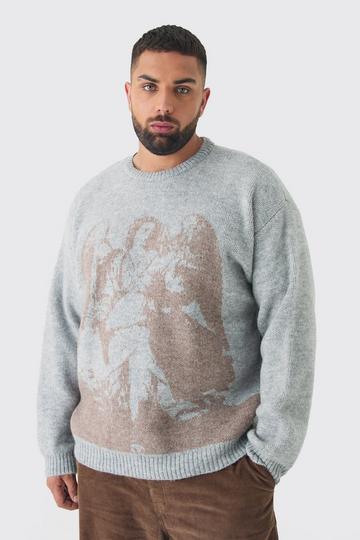 Plus Oversized Pluizige Gebreide Renaissance Trui grey