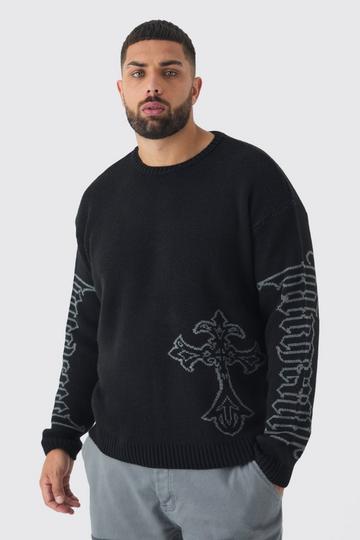 Black Plus Gothic Cross Oversized Knitted Sweat