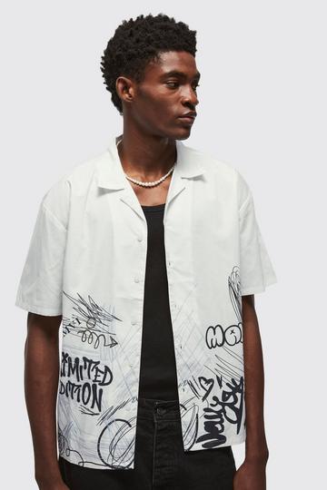 Oversized Graffiti Poplin Overhemd white