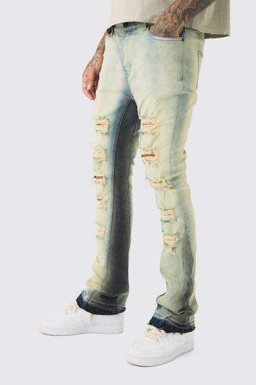 Tall Ripped Gusset Detail Stretch Skinny Flared Jeans antique wash