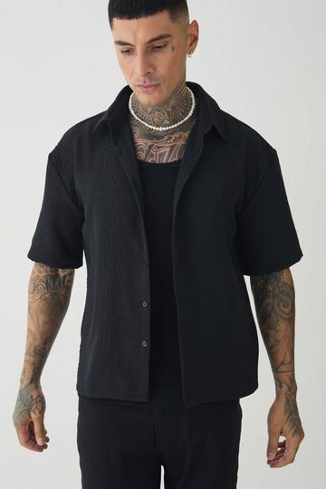 Tall Oversized Boxy Embossed Jacquard Shirt black