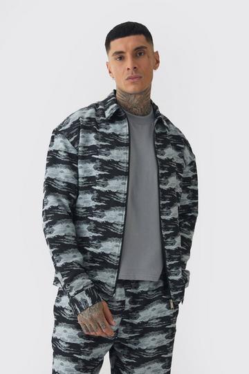 Black Tall Textured Jacquard Zip Up Overshirt