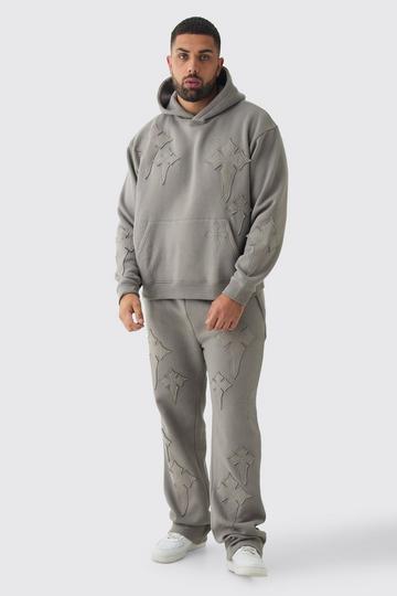 Plus Oversized Boxy Cross Applique & Relaxed Jogger Tracksuit charcoal