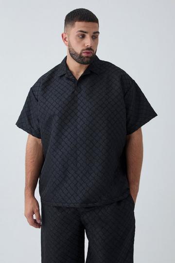 Black Plus 3D Texture Revere Polo Shirt