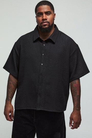 Black Plus Oversized Boxy Embossed Jacquard Shirt