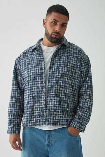 Plus Heavy Weight Boucle Overshirt blue