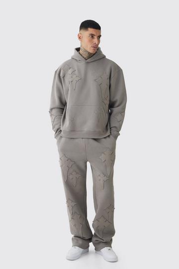 Tall Oversized Boxy Cross Applique & Relaxed Jogger Tracksuit charcoal