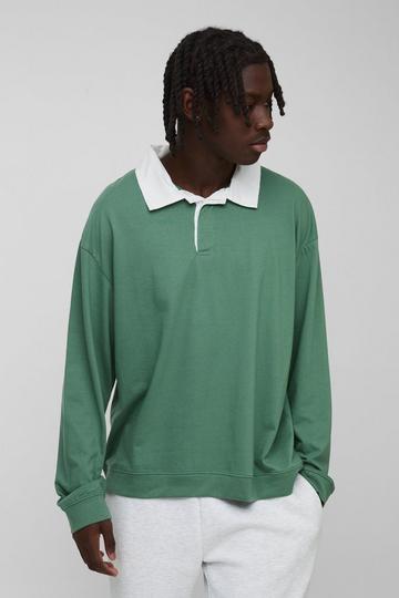 Oversized Rugby Long Sleeve Polo green