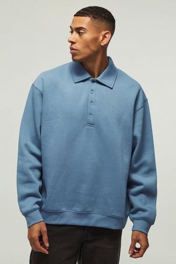 Oversized Heavyweight Long Sleeve Sweatshirt Polo blue