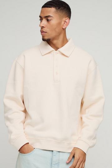 Oversized Heavyweight Long Sleeve Sweatshirt Polo ecru