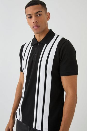 Black Slim Interlock Colour Block Polo