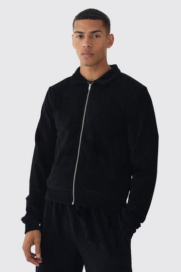 Regular Fit Velour Pleated Track Top black