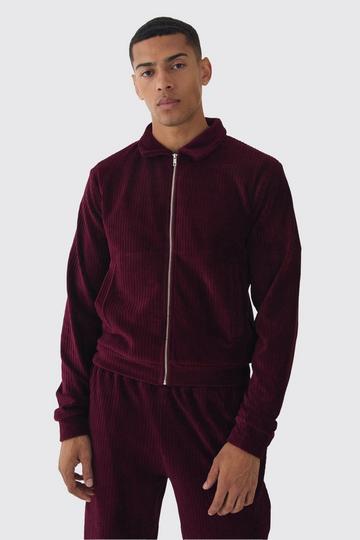 Regular Fit Velour Pleated Track Top burgundy